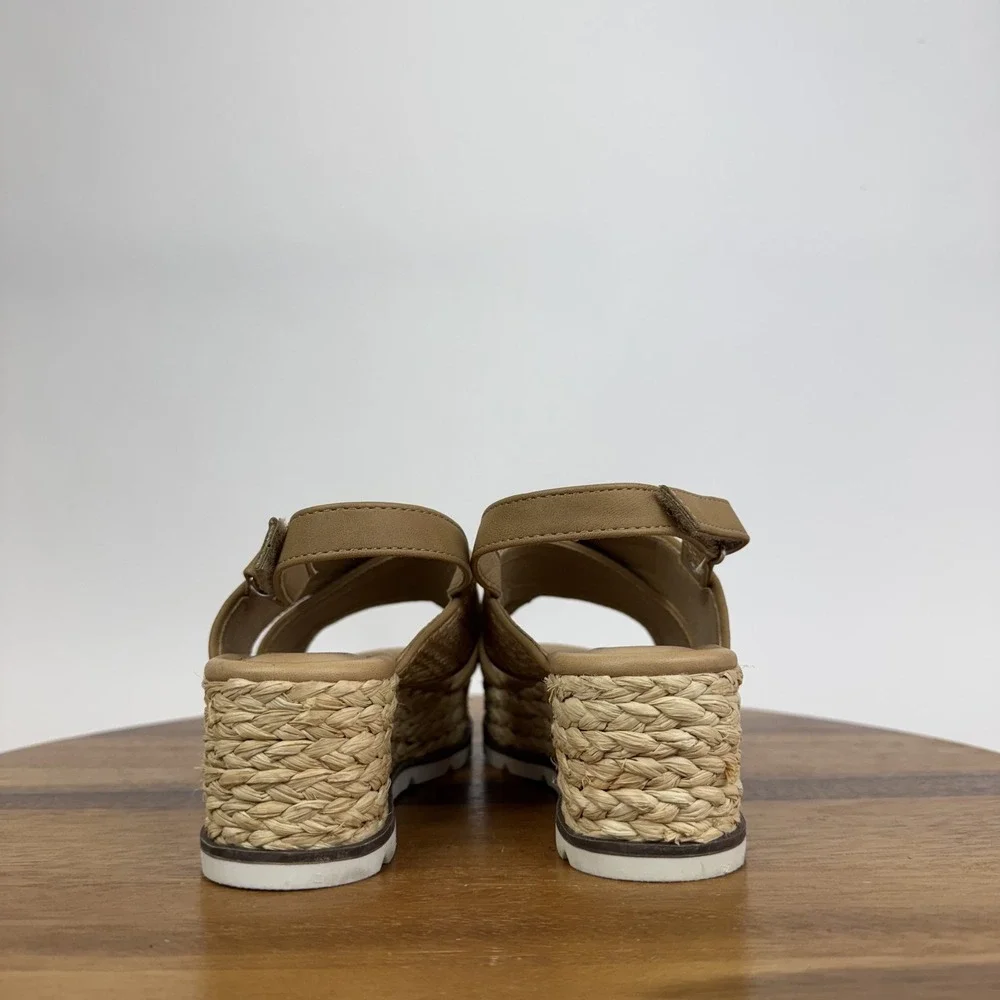 Big Kids Dolce Vita Varden Beige Raffia Platform Espadrille Sandals Size 2 Y GUC
